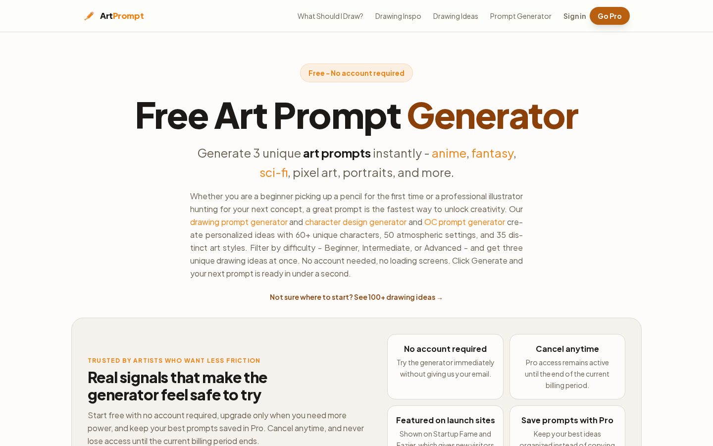 Free Art Prompt Generator Homepage