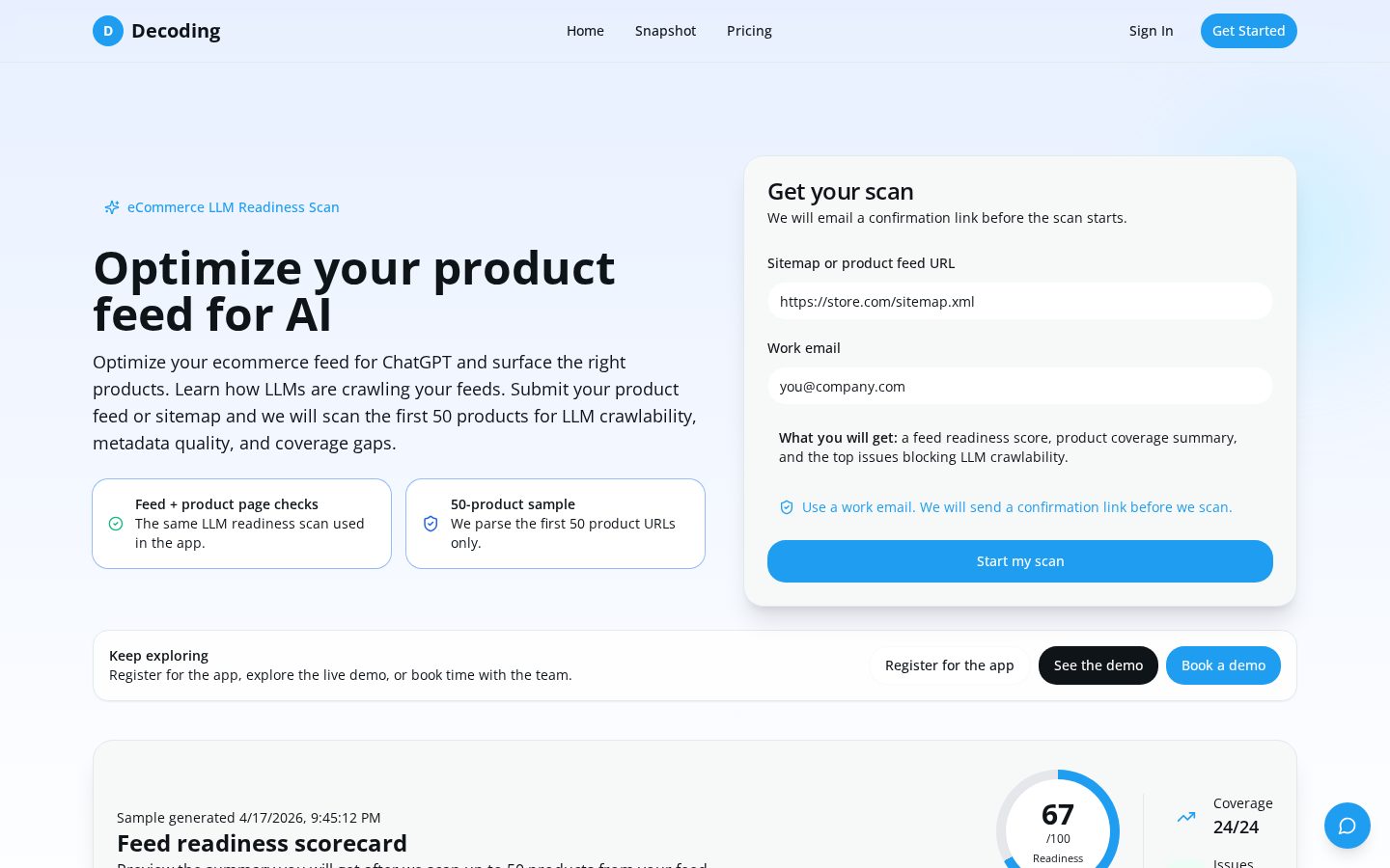 Free ChatGPT Shopping Readiness Report Homepage