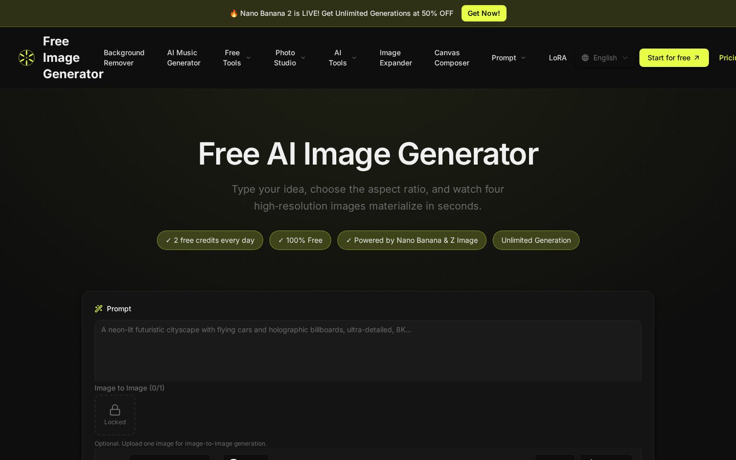 Free Image Generator Homepage