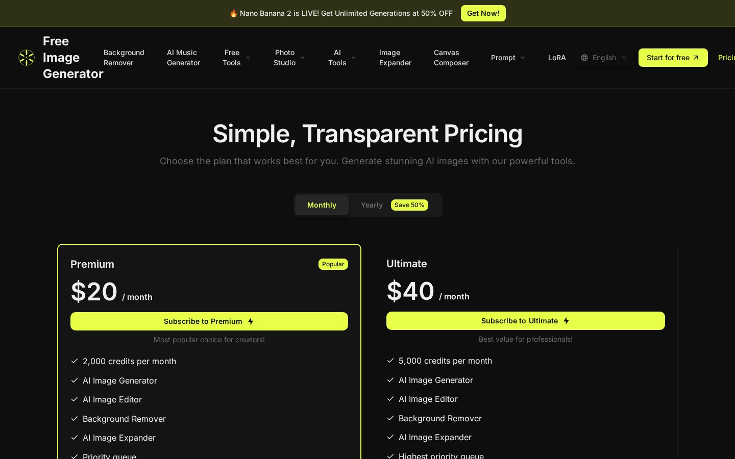 Free Image Generator Pricing