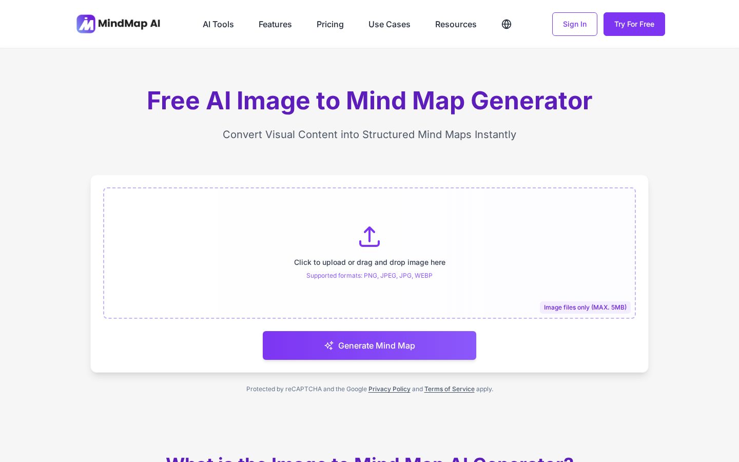 Free Image to Mind Map Generator Homepage