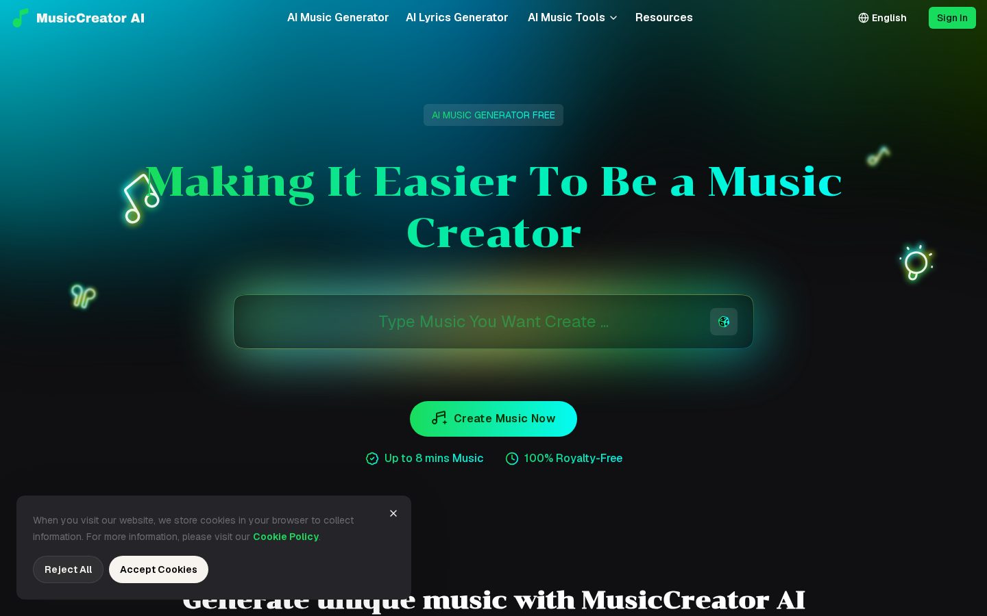 Free Music Creator AI Homepage