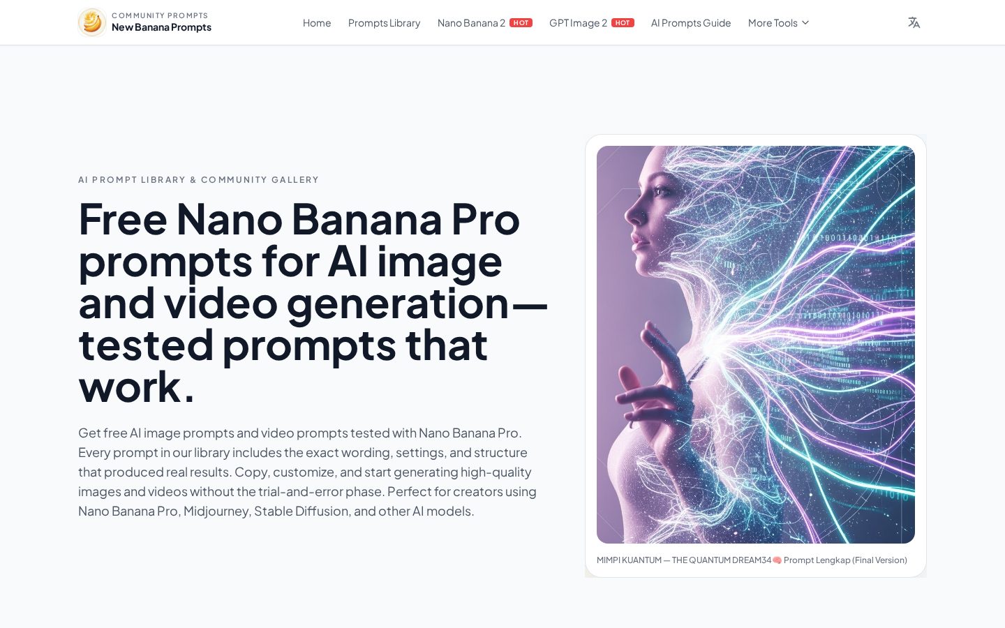 Free Nano Banana Prompts Homepage