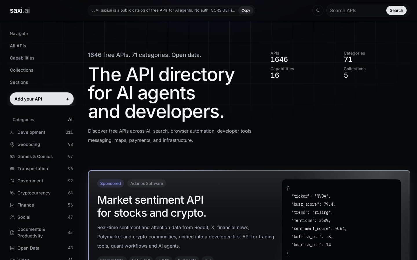 Free Public API Directory Homepage