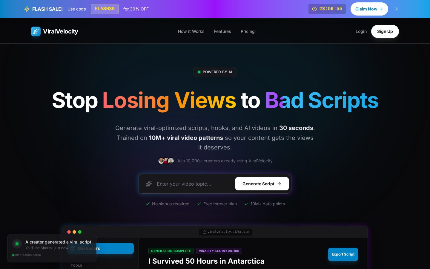 Free YouTube Script Generator Homepage