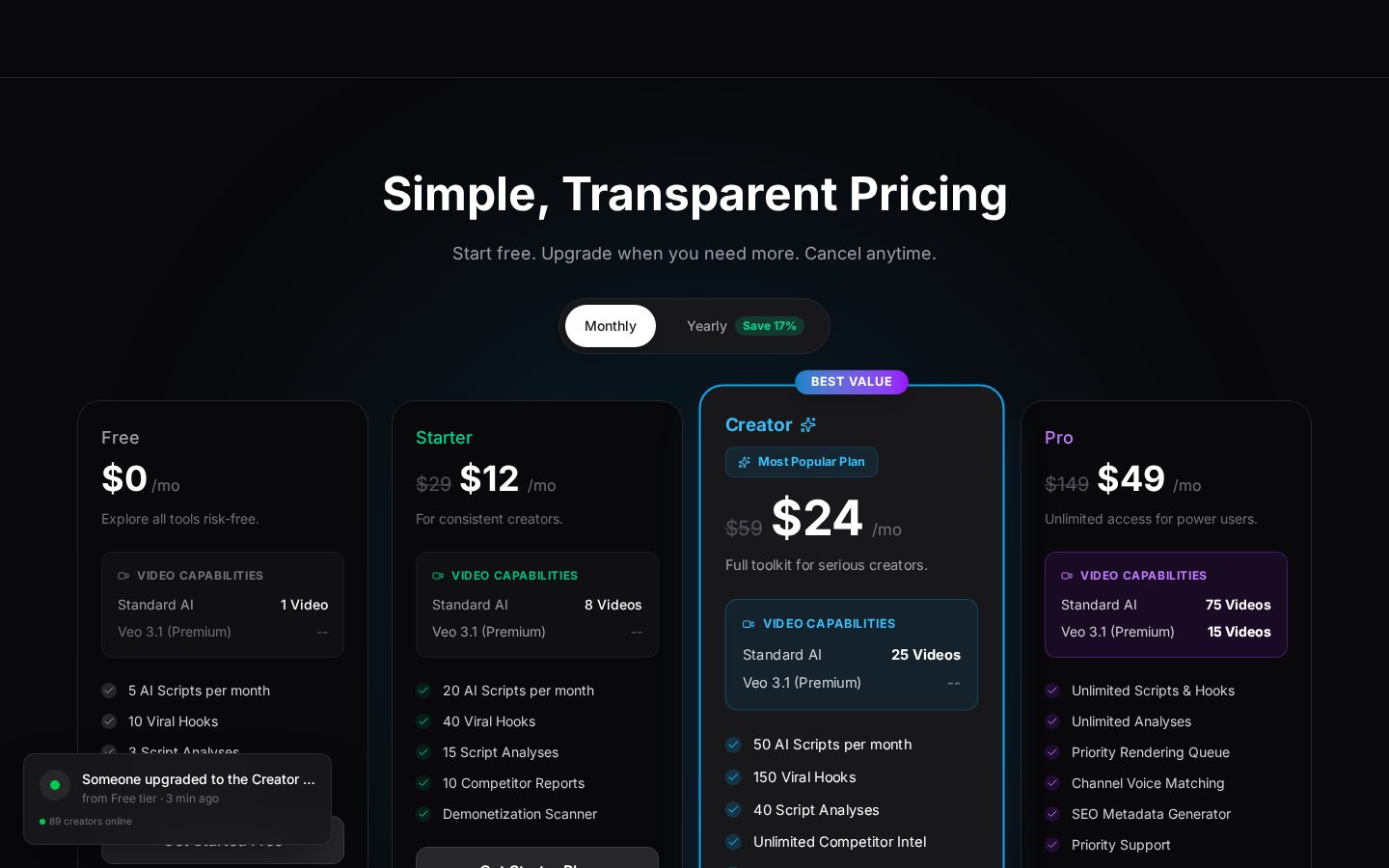 Free YouTube Script Generator Pricing