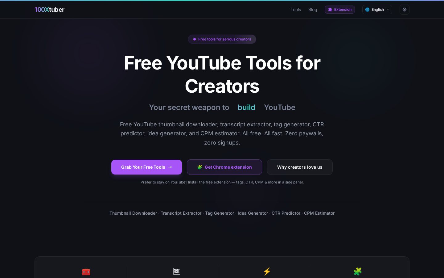 Free YouTube Tools for Creators Homepage