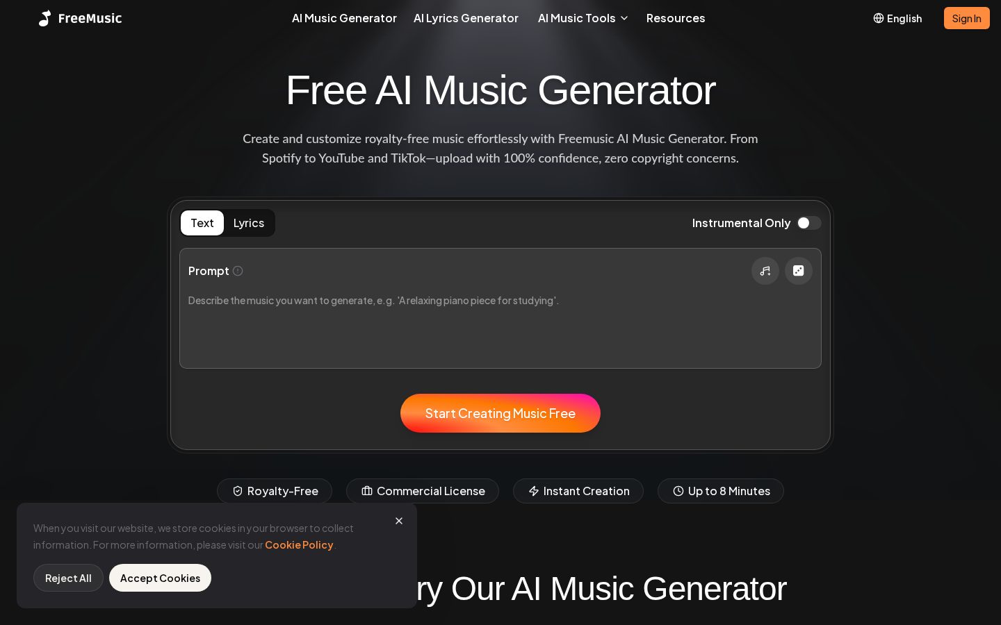 FreeMusic AI Homepage