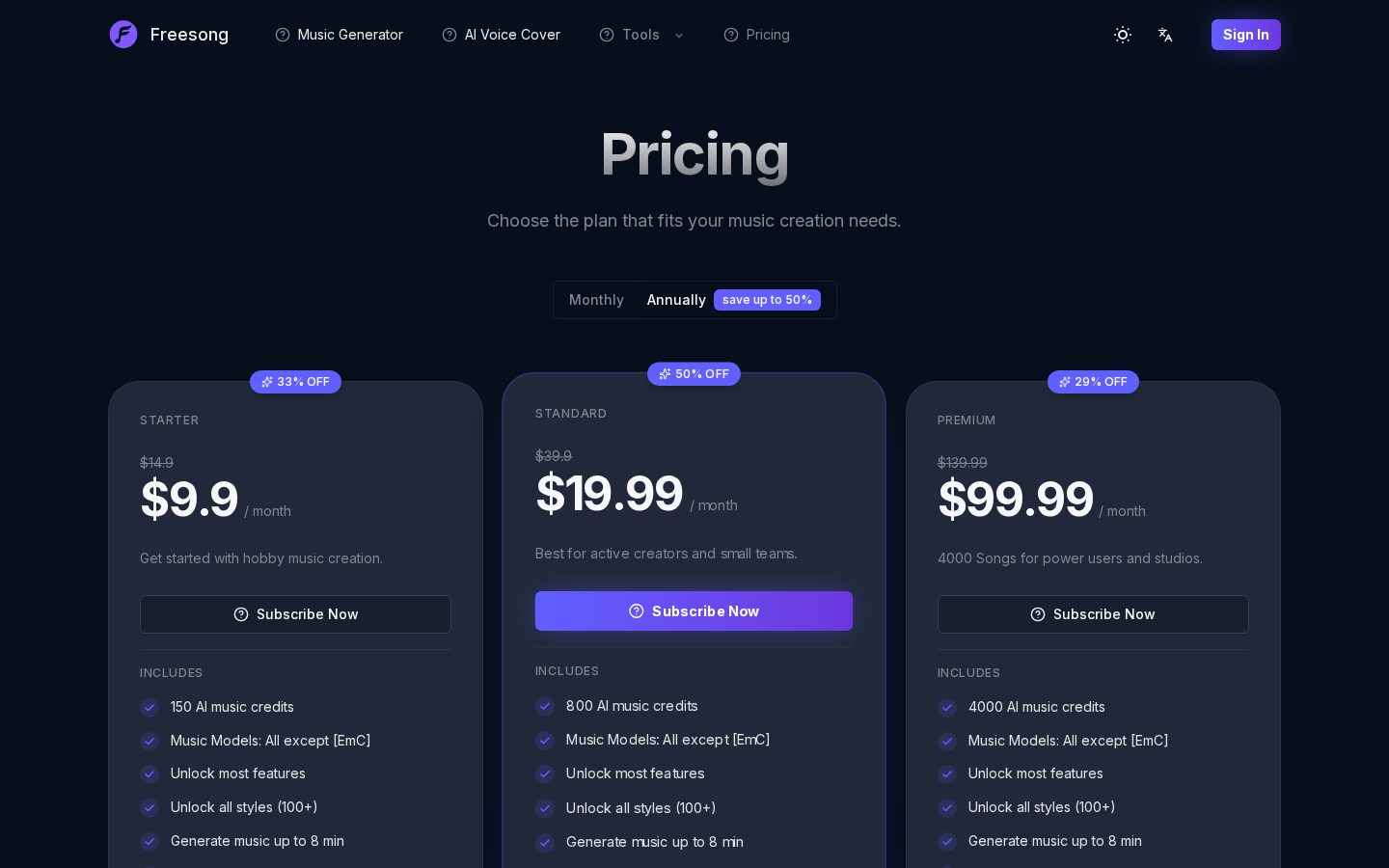Freesong Pricing