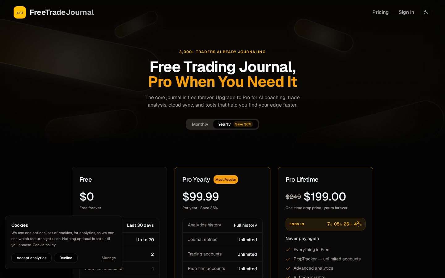 FreeTradeJournal Pricing