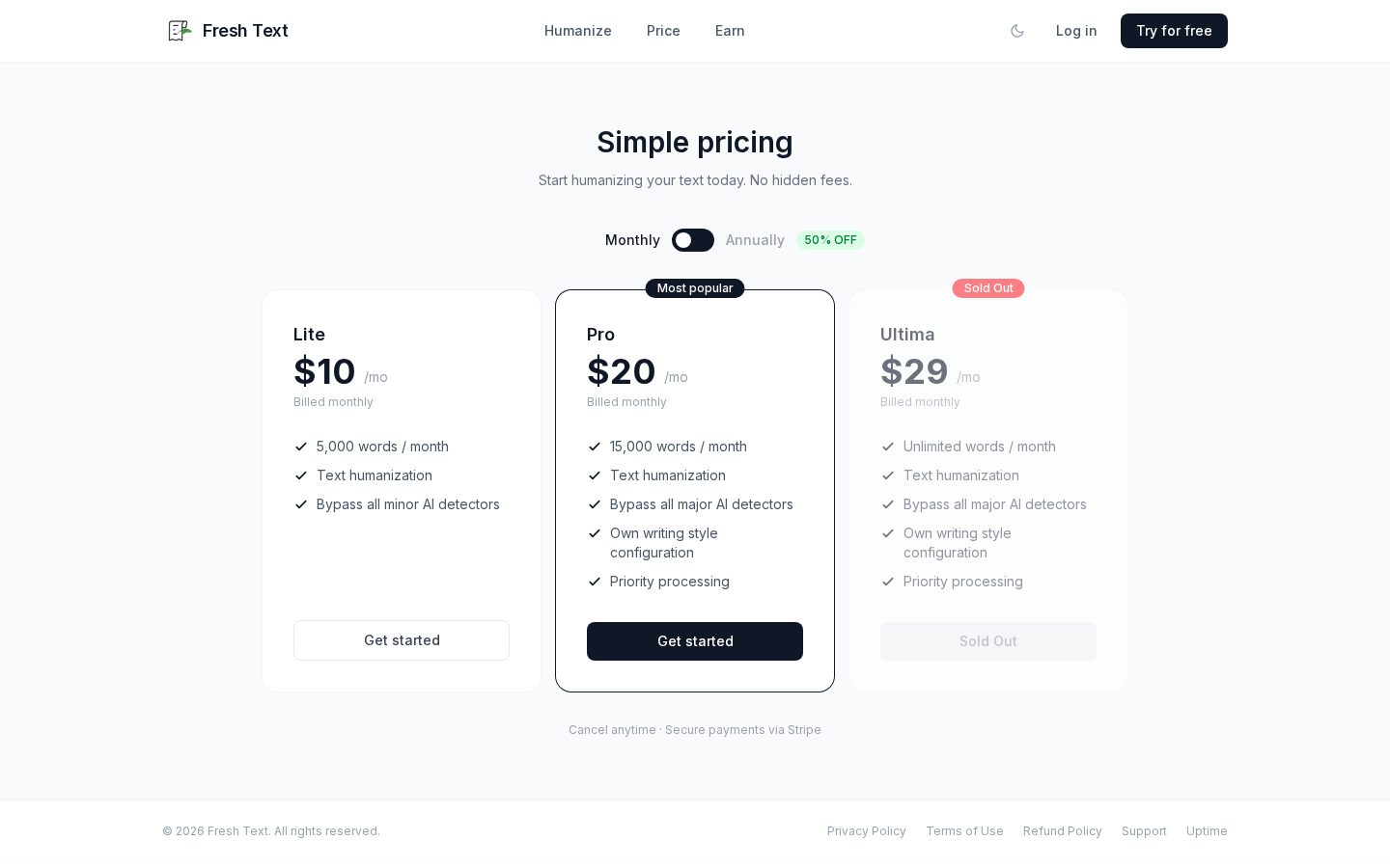 Fresh Text Pricing