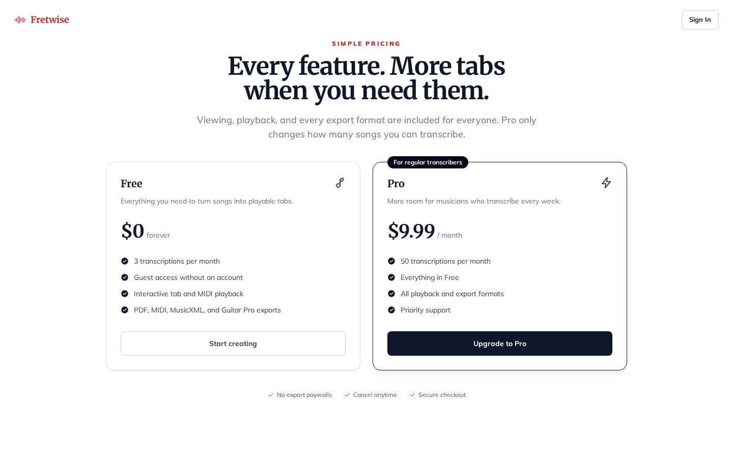 Fretwise AI Pricing