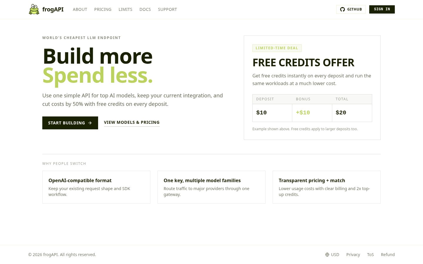 frogAPI Homepage