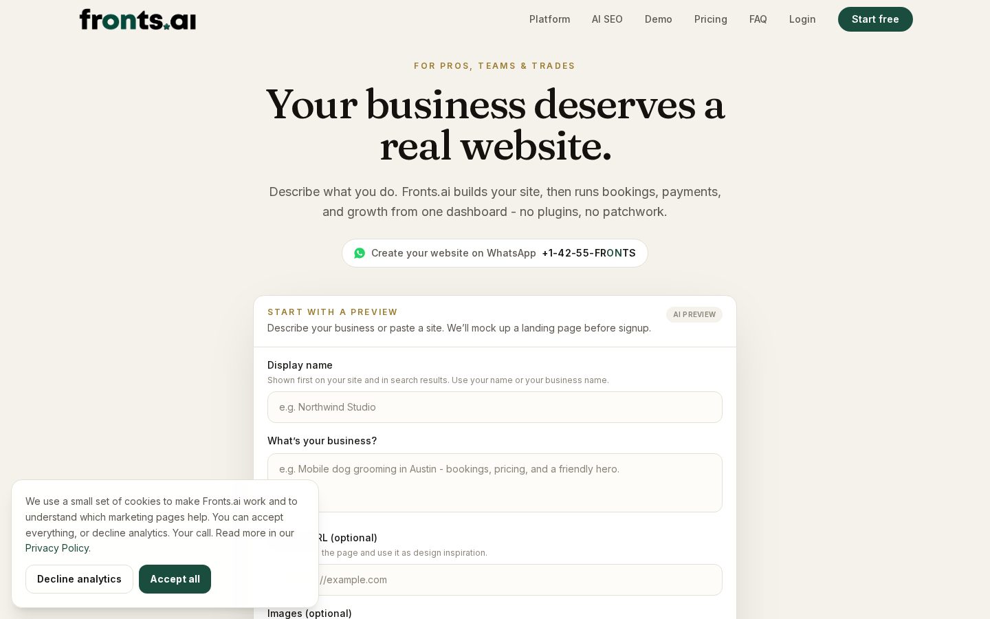 Fronts.AI Homepage