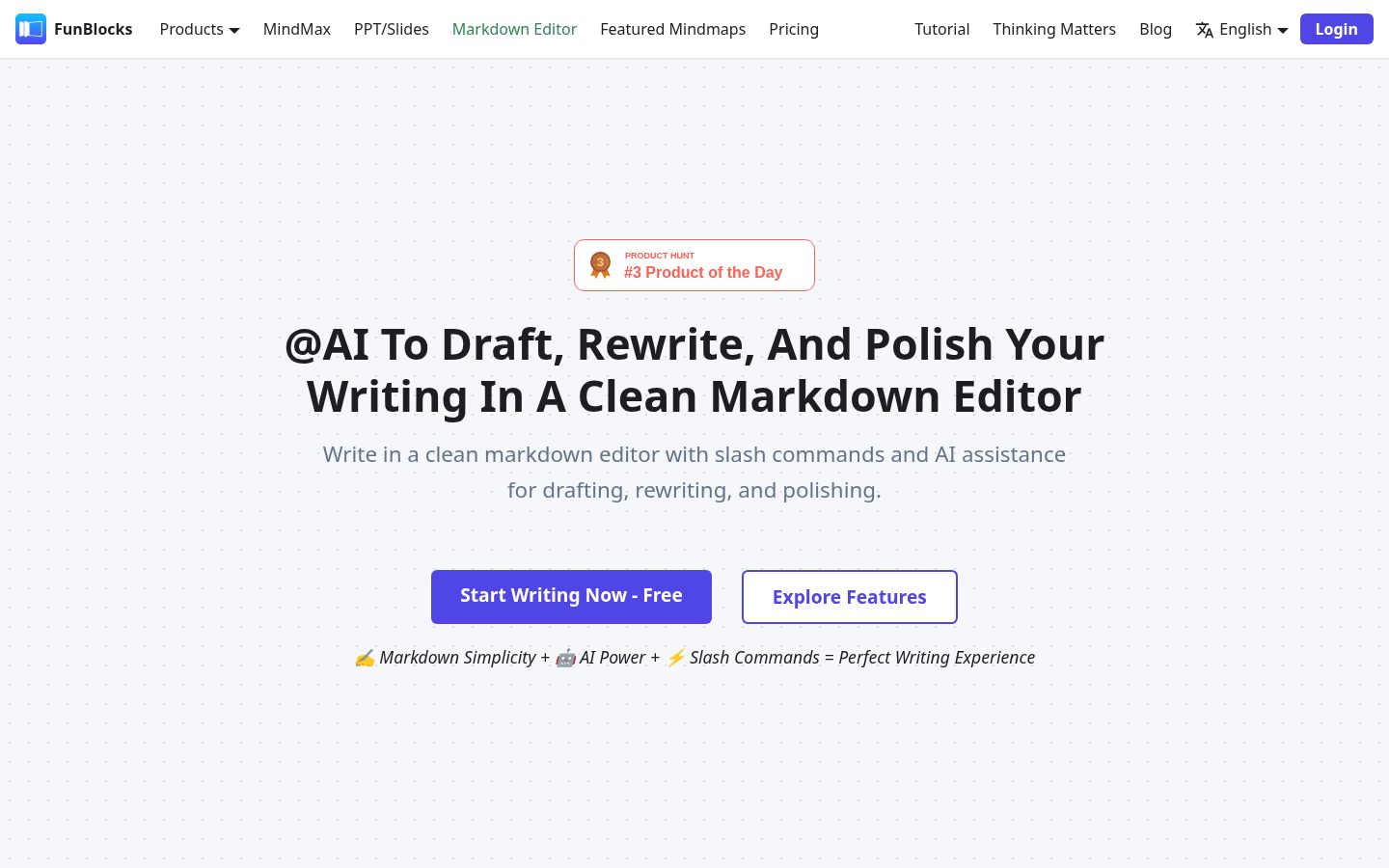 FunBlocks AI Markdown Editor Homepage