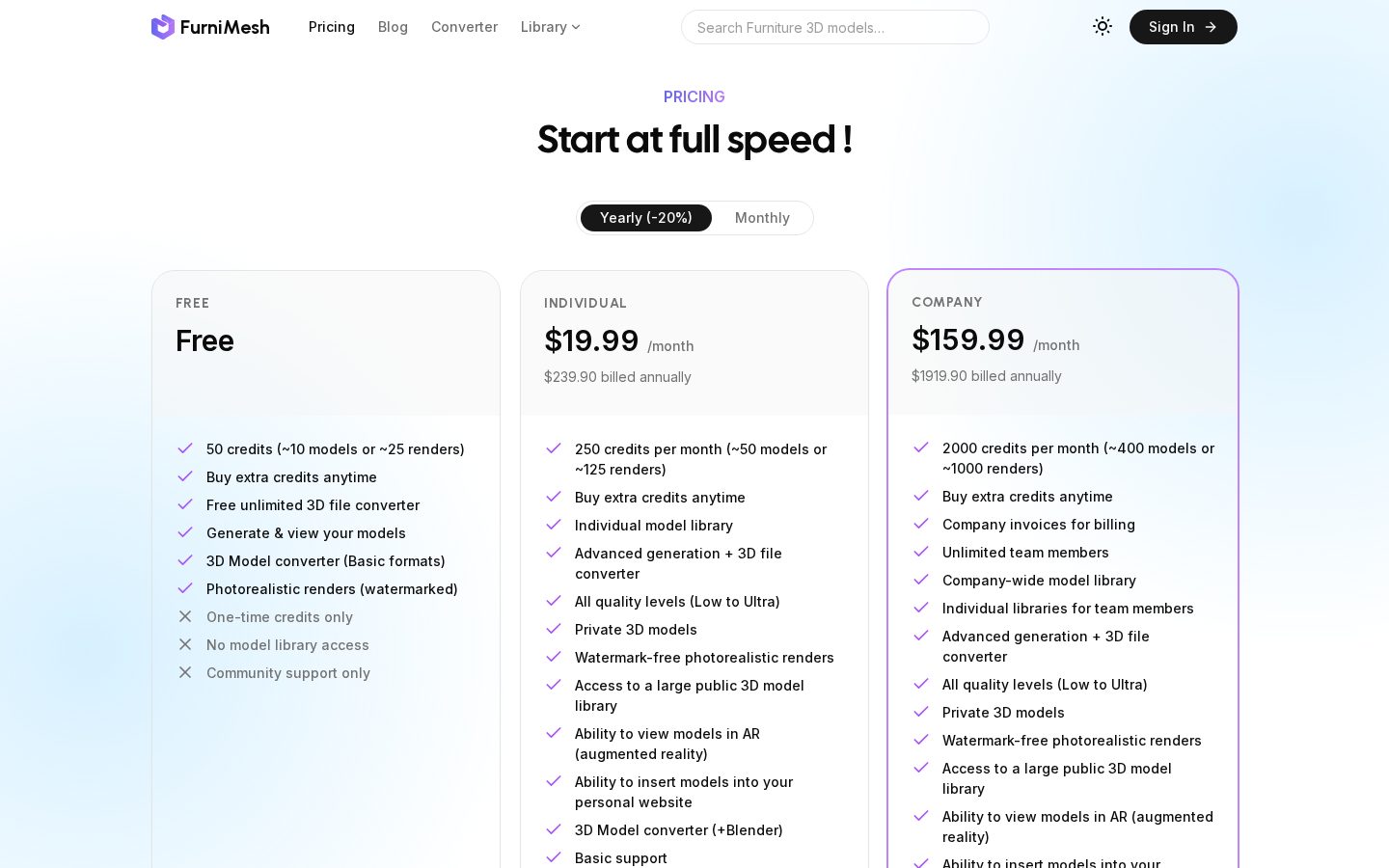 FurniMesh Pricing