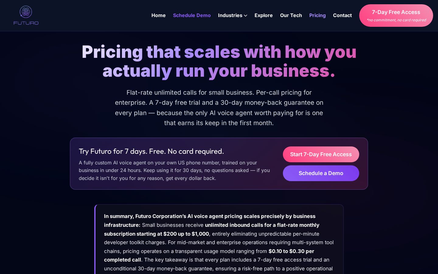 Futuro AI Pricing
