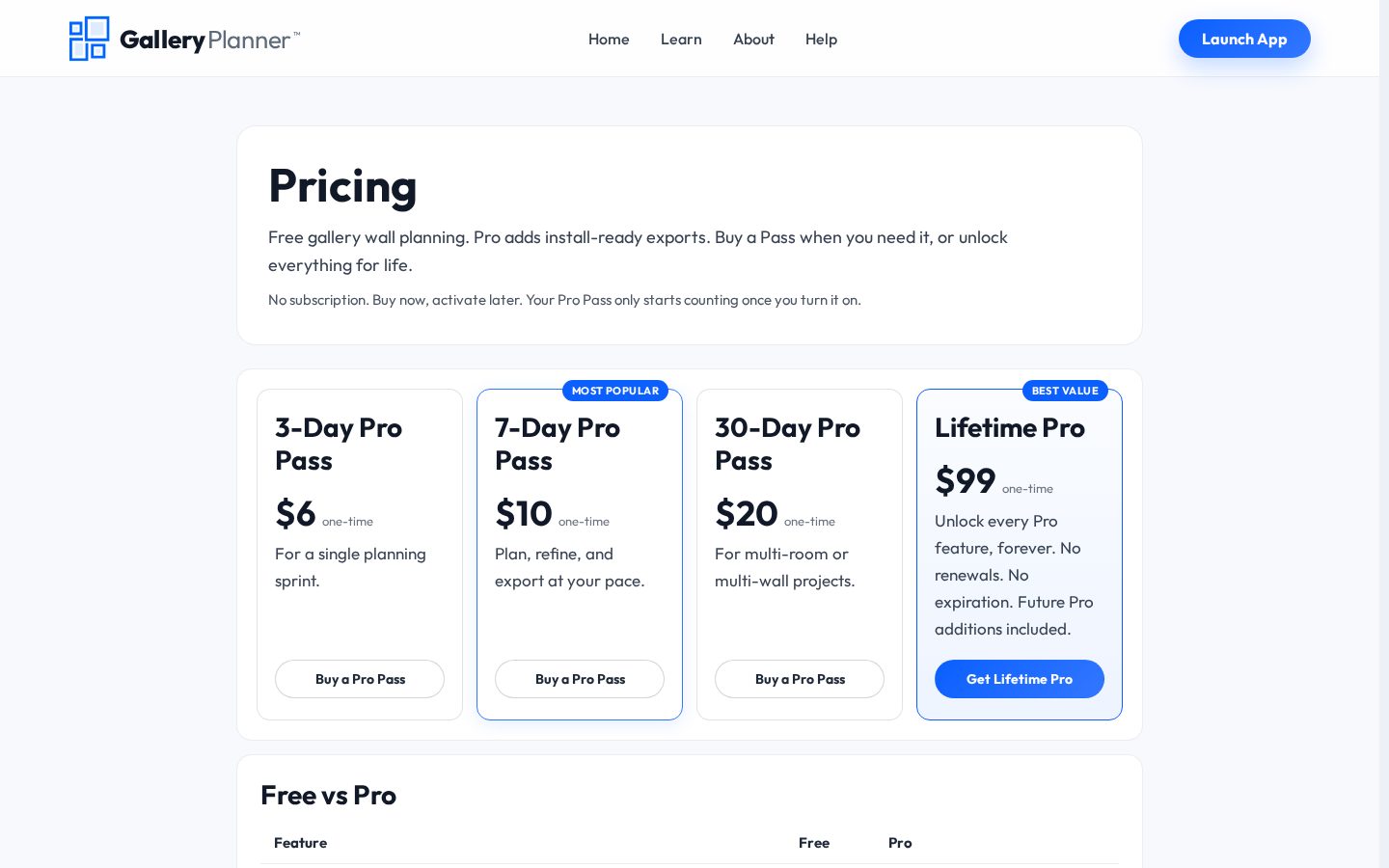 GalleryPlanner Pricing