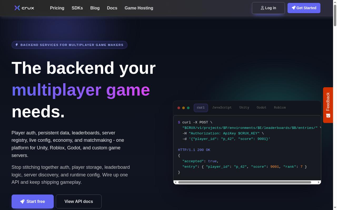 Game Server Backend Homepage