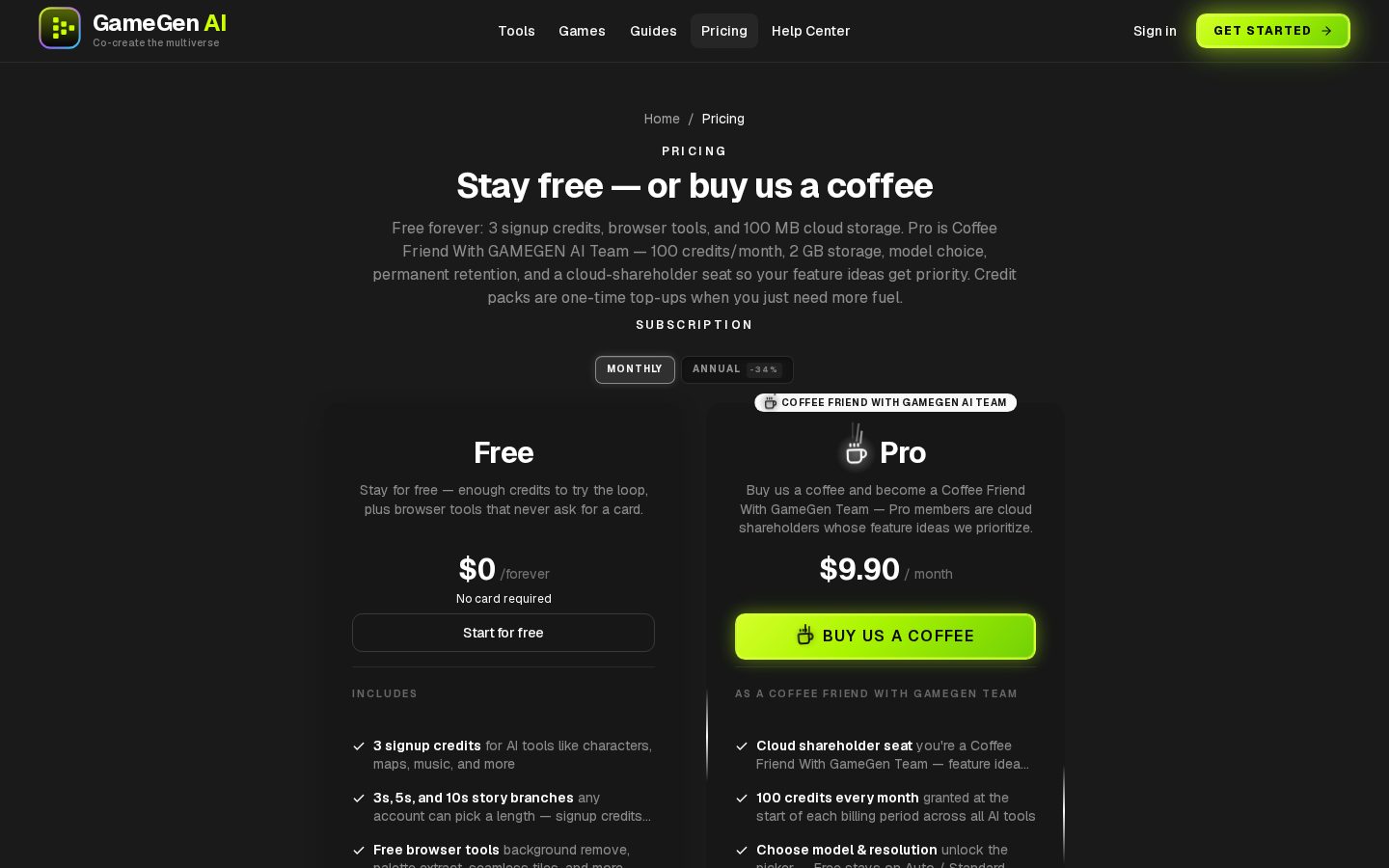 GameGen Pricing