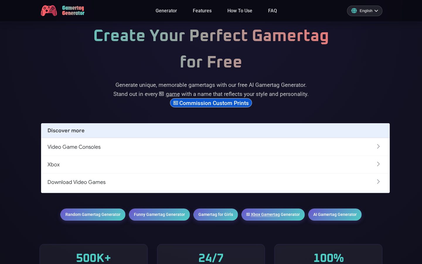 Gamertag Generator Homepage