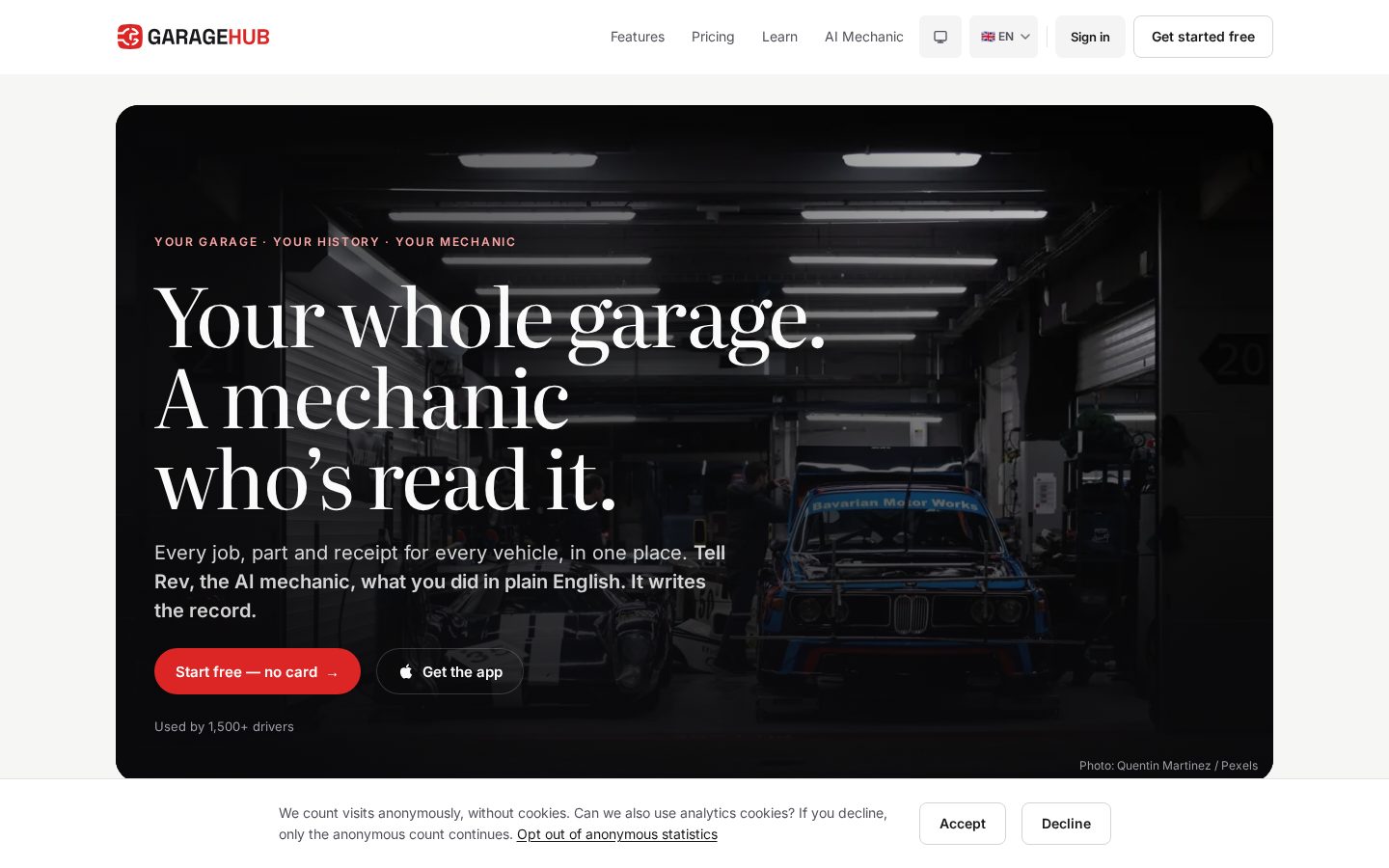 GarageHub Homepage