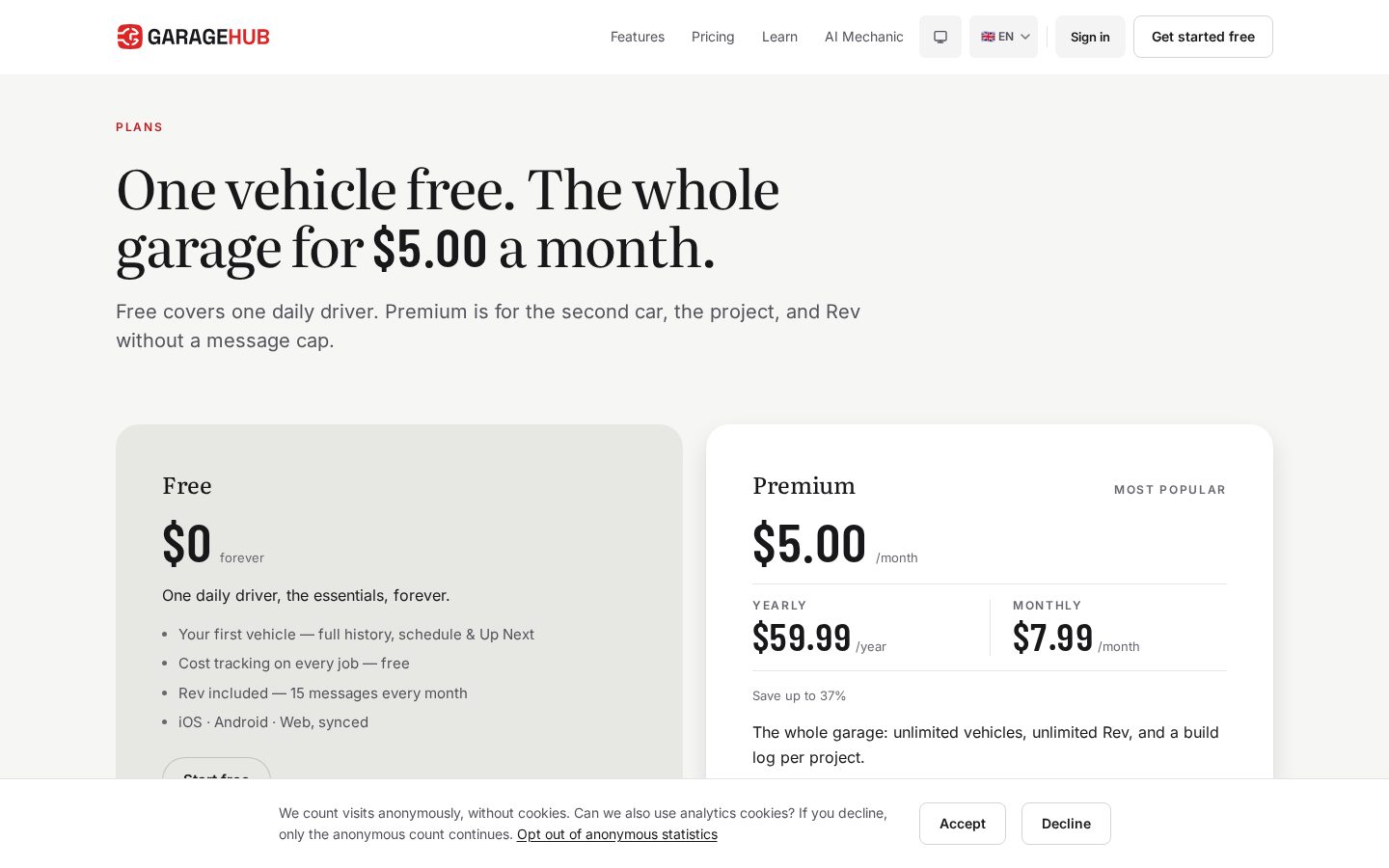 GarageHub Pricing