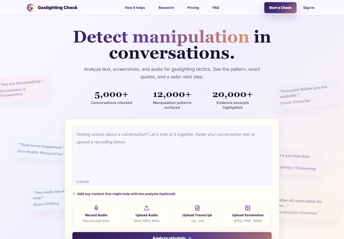 Gaslighting Check homepage
