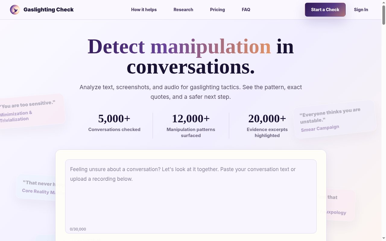 Gaslighting Check homepage