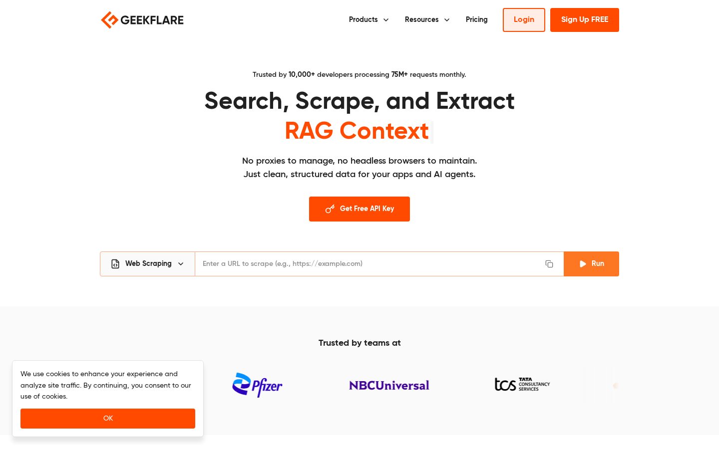 Geekflare Scraping API v2 Homepage