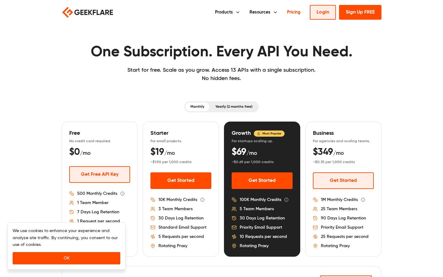Geekflare Scraping API v2 Pricing