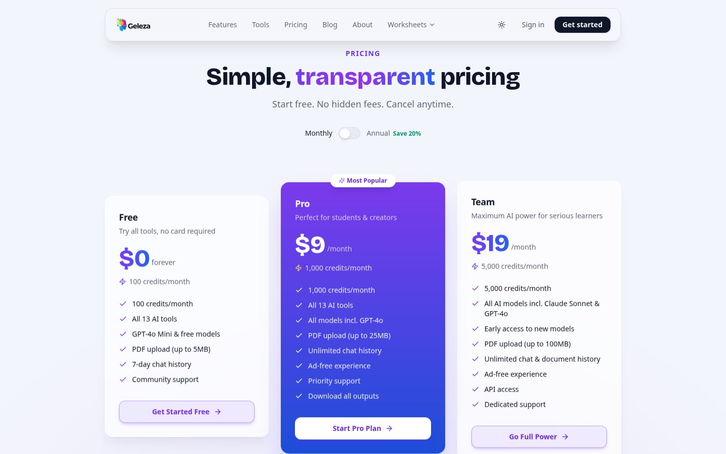 Geleza Pricing