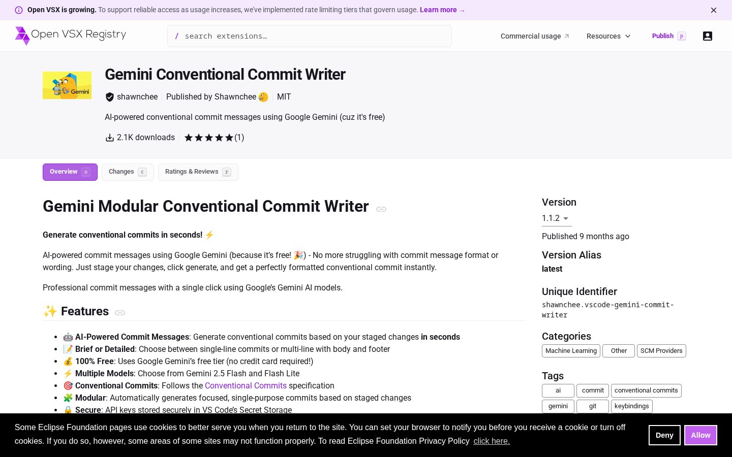 Gemini Conventional Commit Writer Homepage