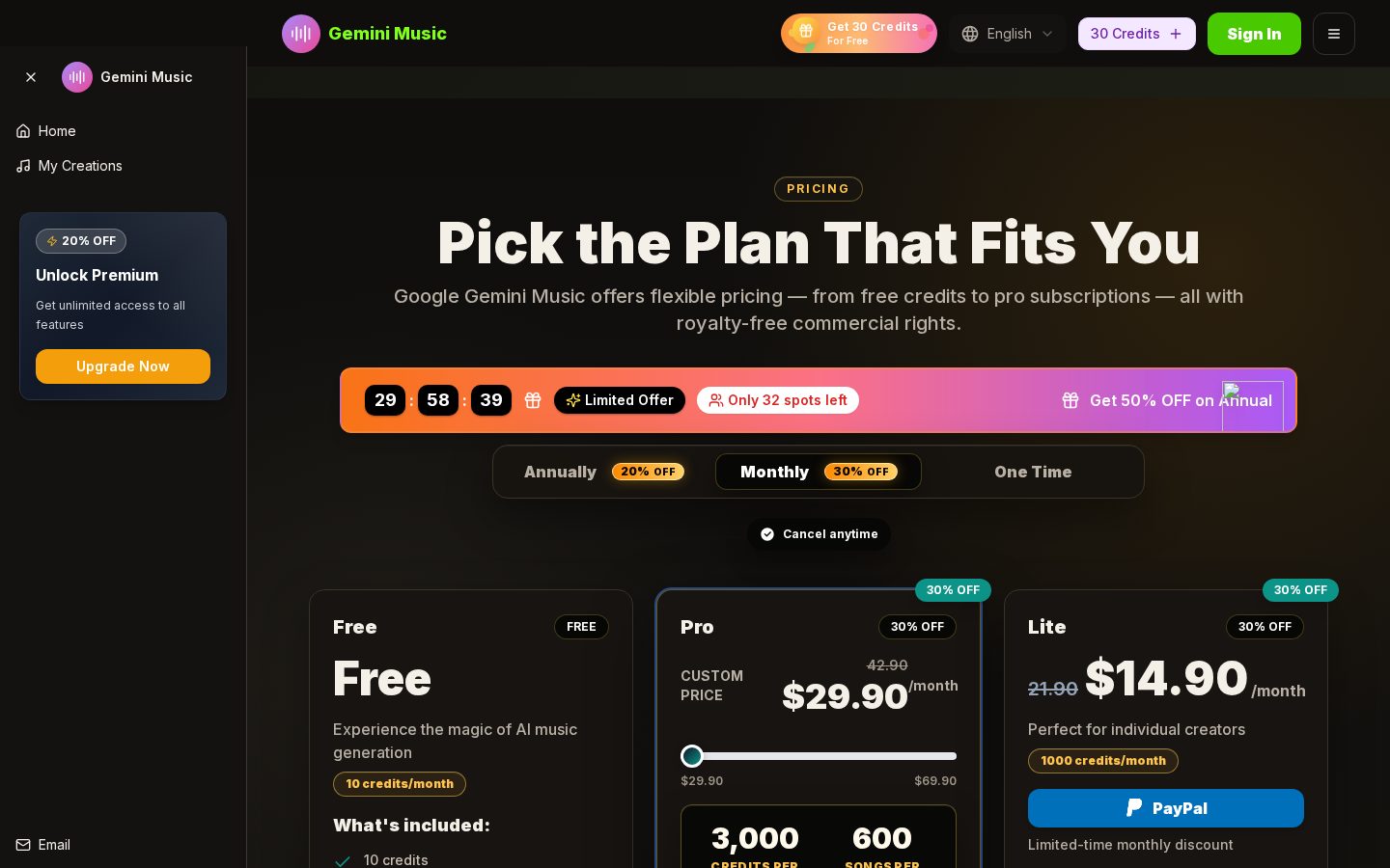 Gemini Music AI Gemini Music Generator Pricing