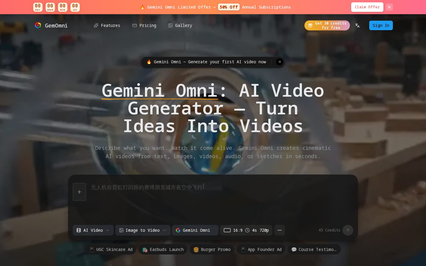 Gemini Omni AI Video Editor Agent Homepage