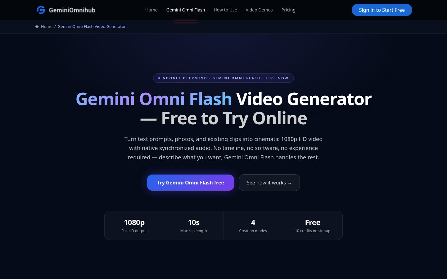 Gemini Omni Flash Video Generator Homepage