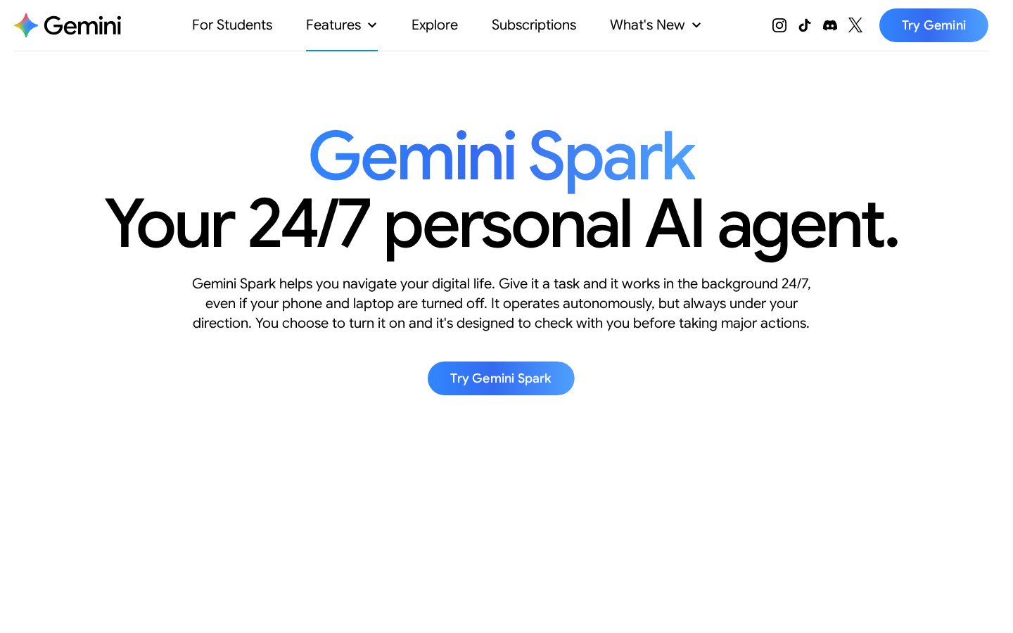 Gemini Spark Homepage