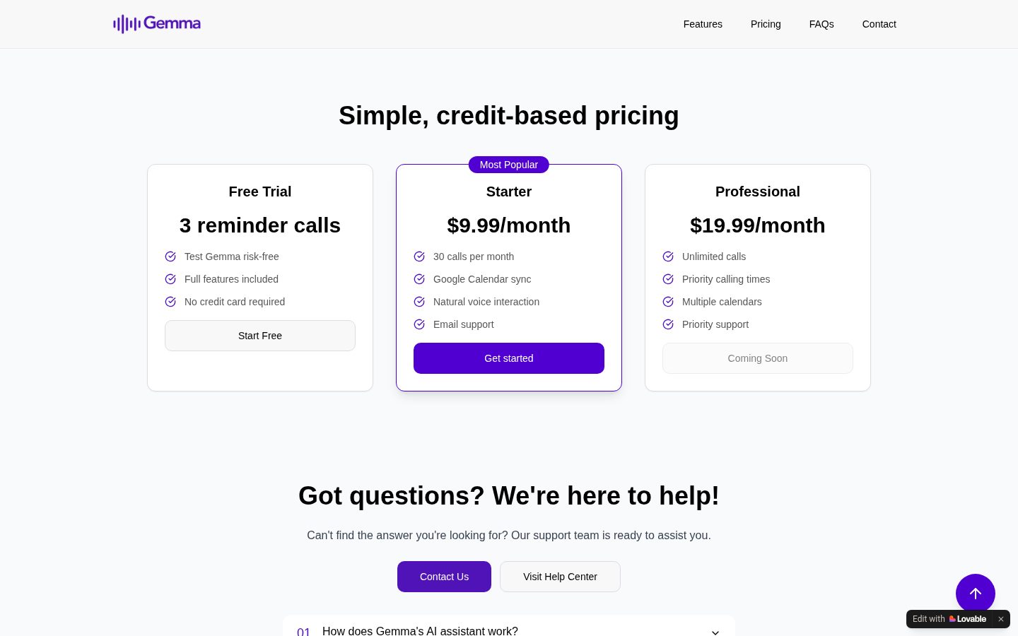 Gemma Pricing