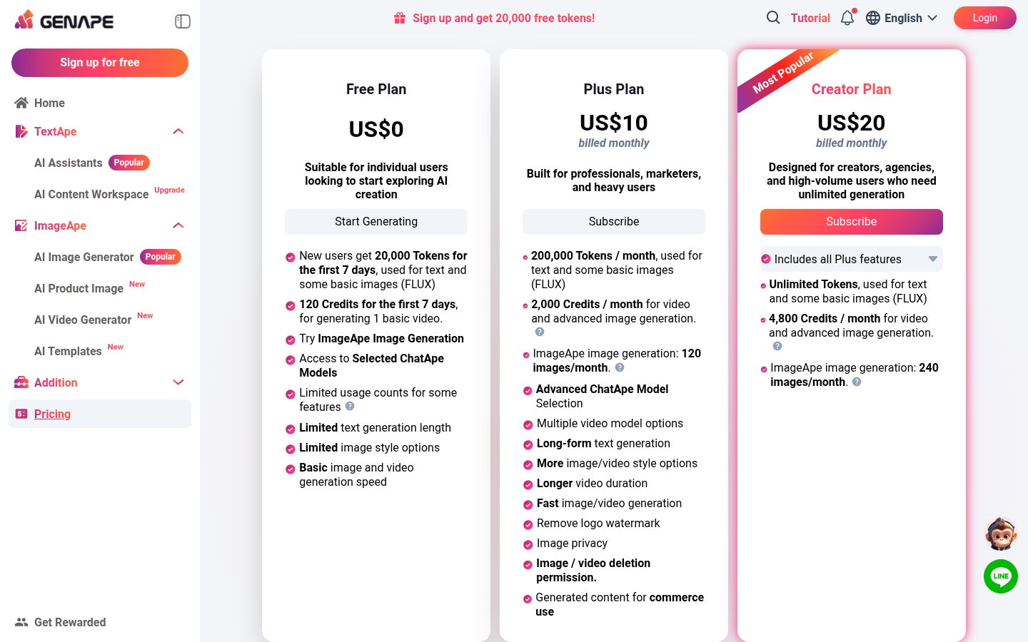 GenApe Pricing