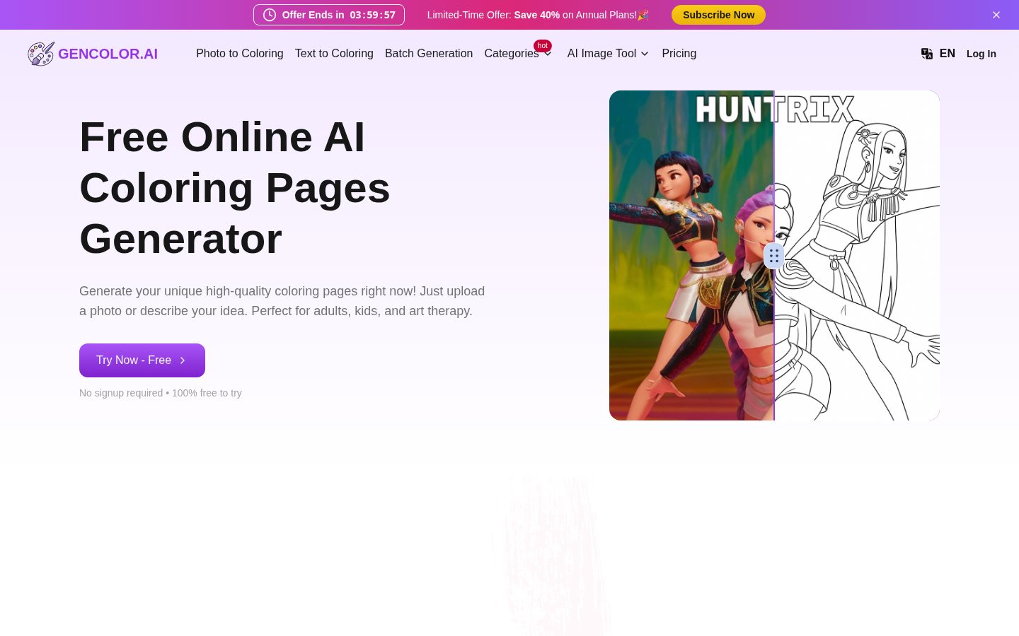 GenColor.ai: Free AI Coloring Pages Generator Homepage