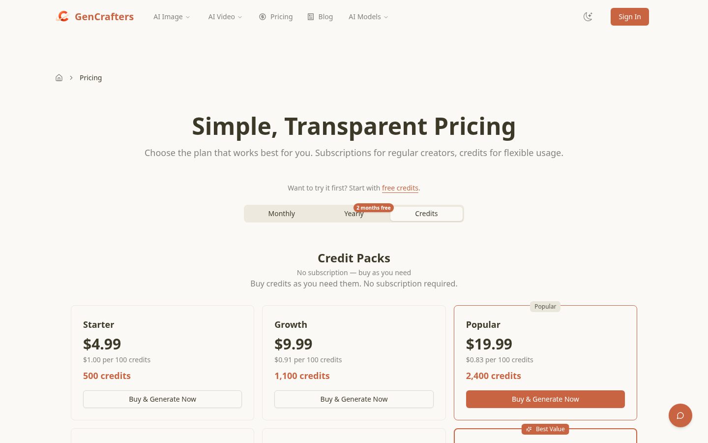 GenCrafters Pricing