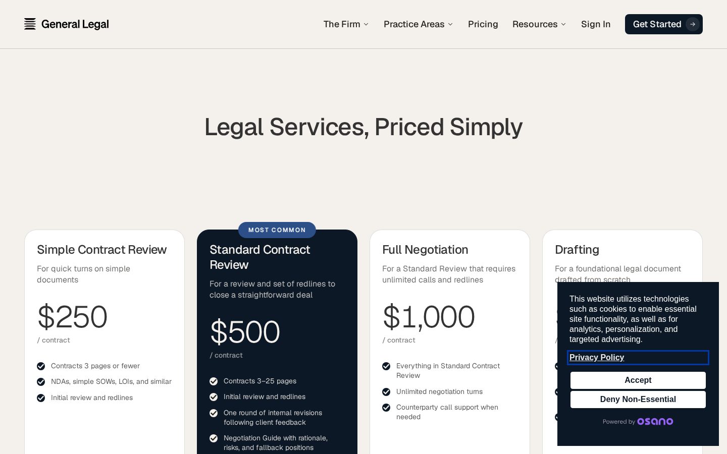 General Legal Pricing