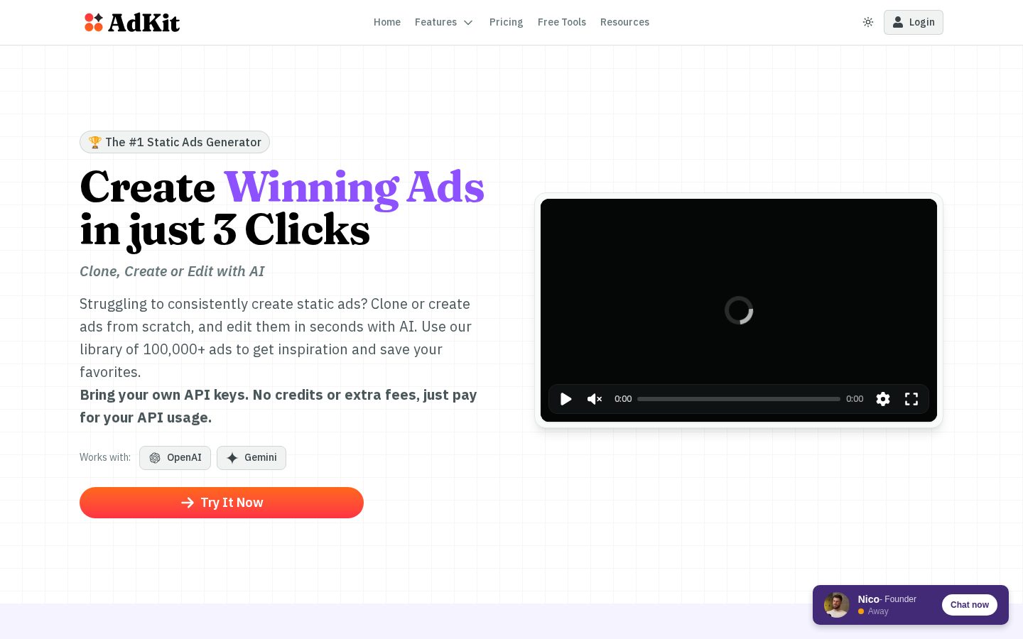 Generate Ads AI Homepage
