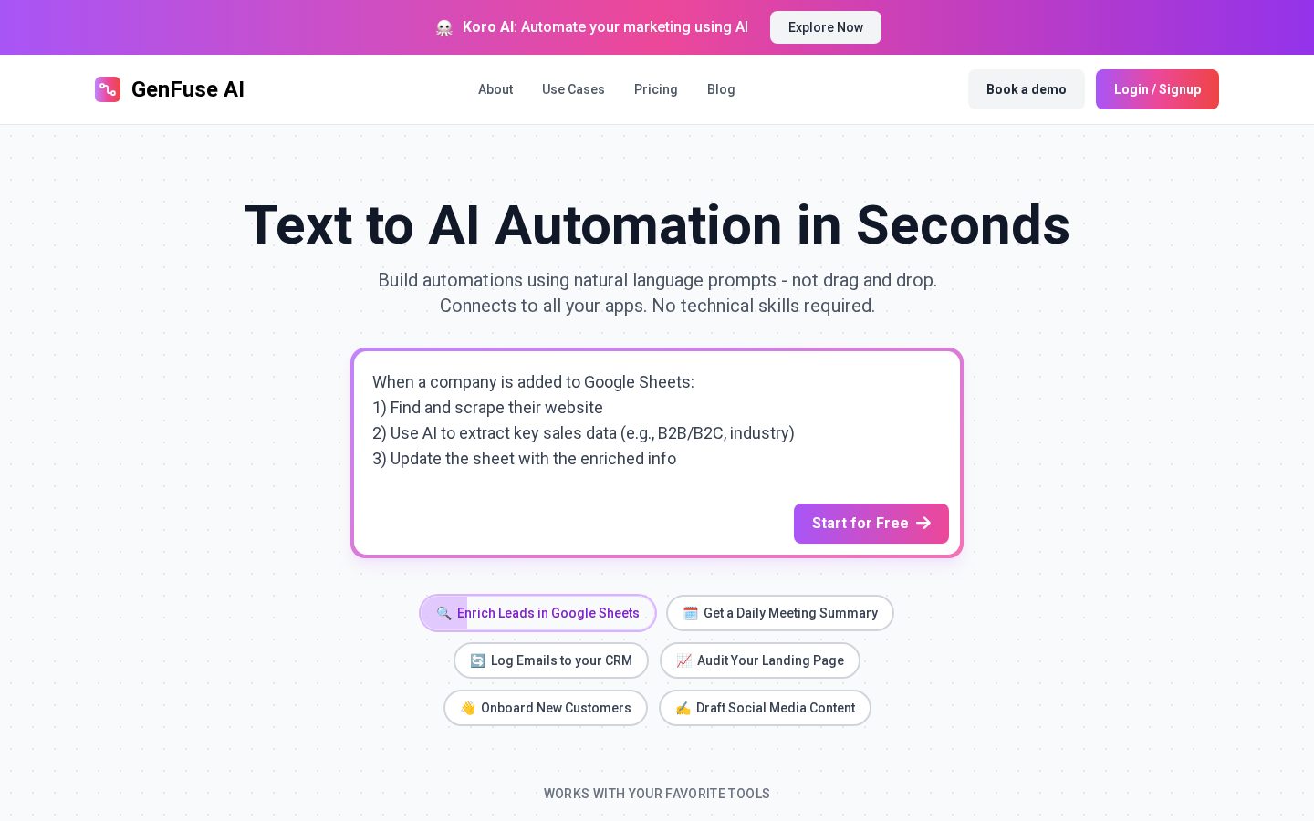 GenFuse AI Homepage