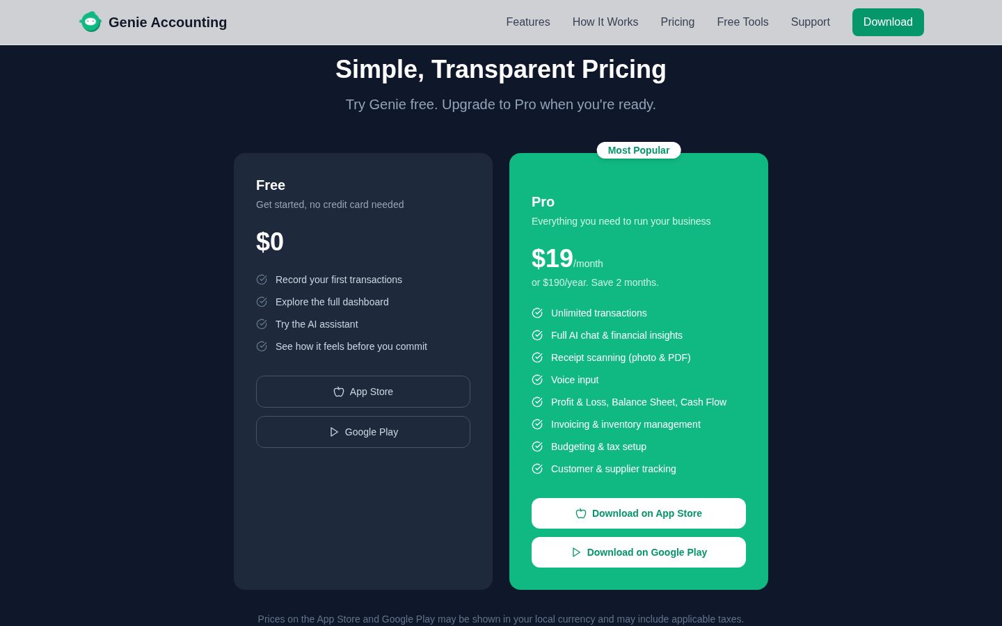 Genie Accounting Pricing