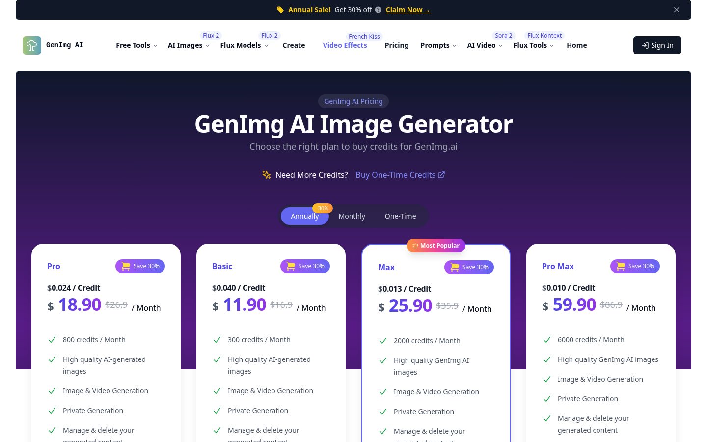 GenImg AI Pricing