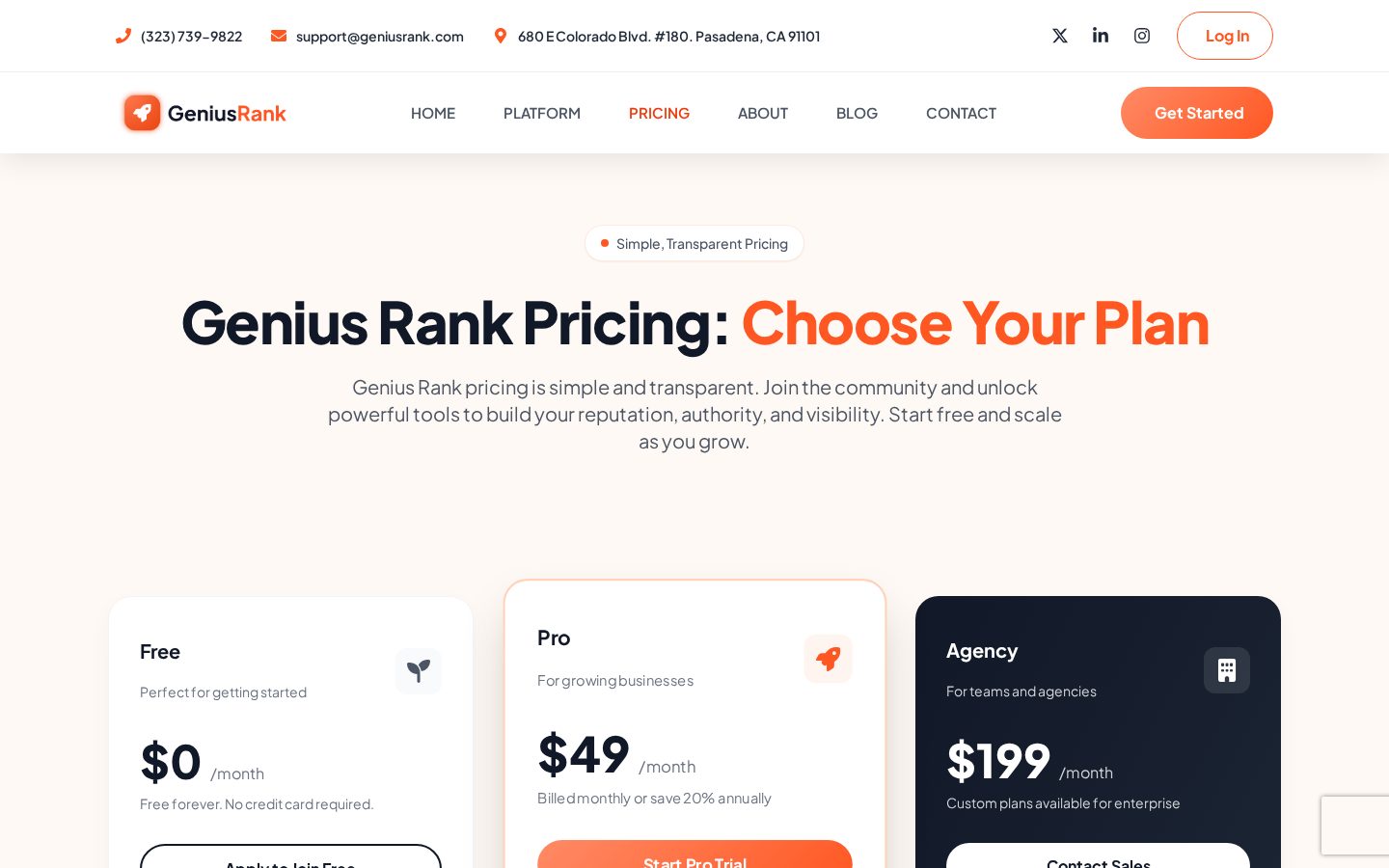 GeniusRank Pricing