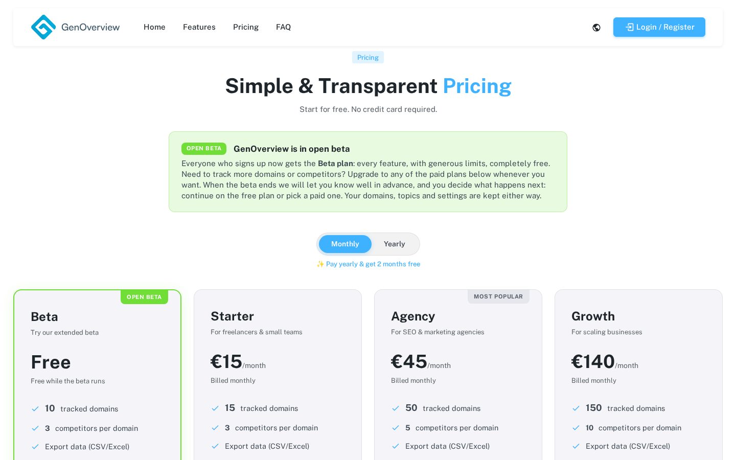 GenOverview Pricing