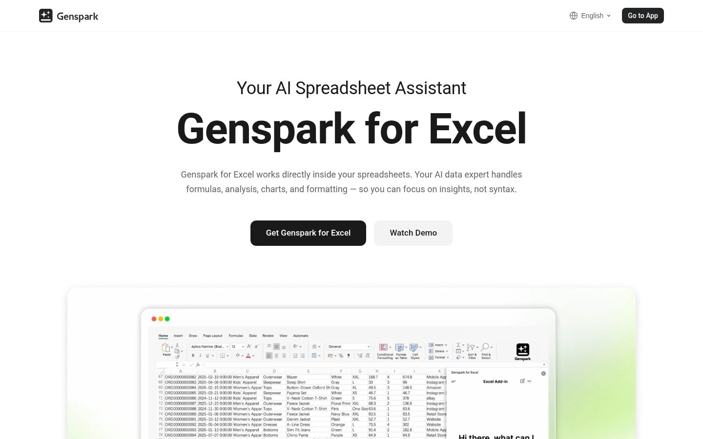 Genspark for Excel Homepage