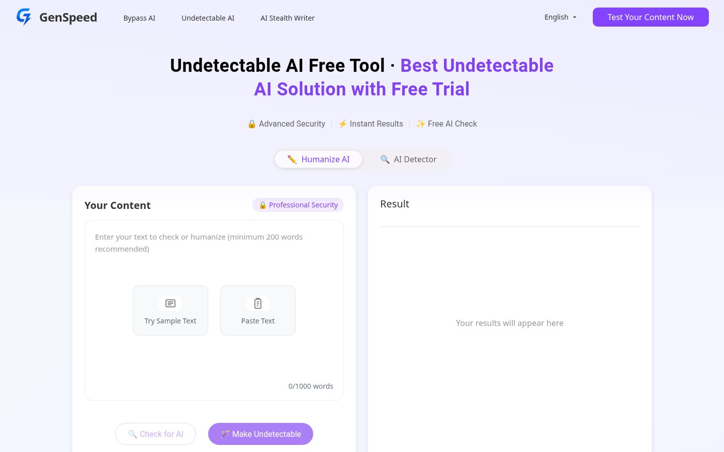 GenSpeed - Undetectable AI Homepage